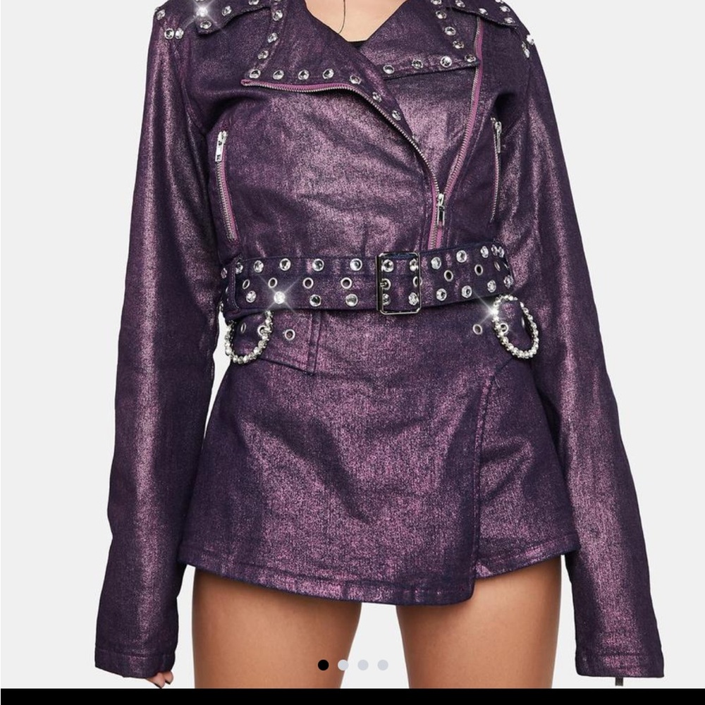 Metallic Purple Studded Belted Moto Jacket and skort set size medium